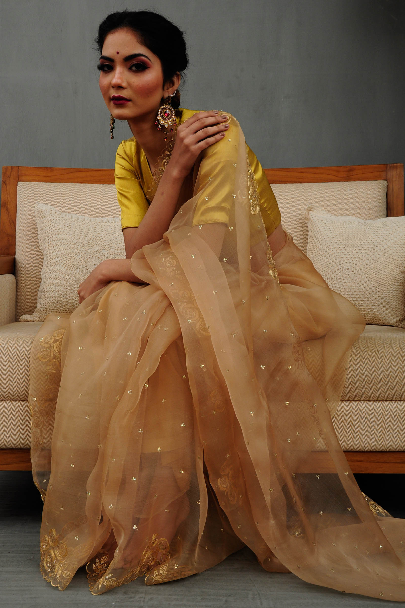 Buy Yellow Silk Organza Saree With Blouse For Women by PUNIT BALANA Online  at Aza Fashions.